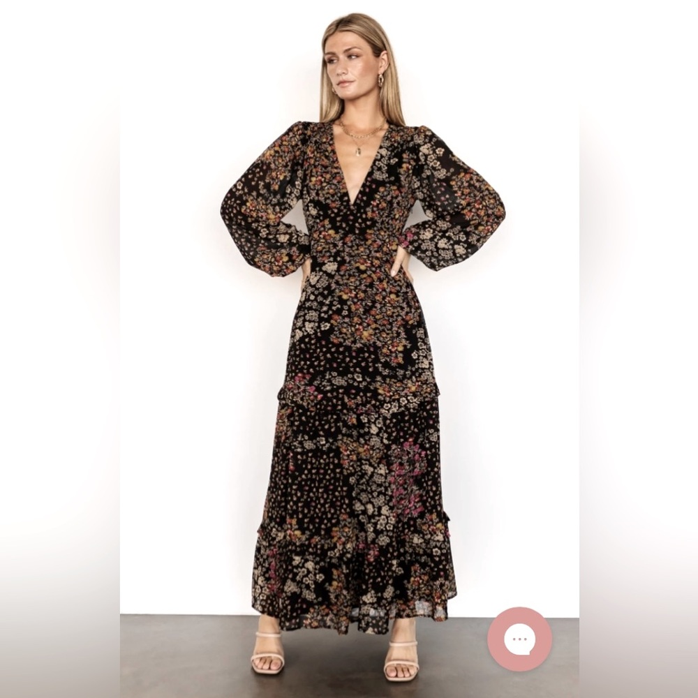 Baltic Born Bowman Deep V Maxi Dress w Bell Sleeves in Small